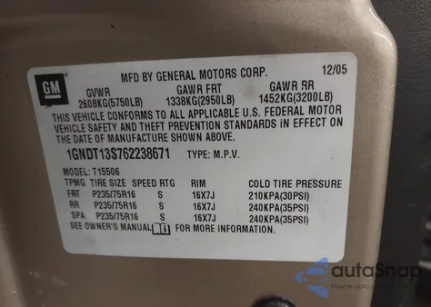 2006 Chevrolet Trailblazer Ls from USA, damaged, VIN 1GNDT13S762238671